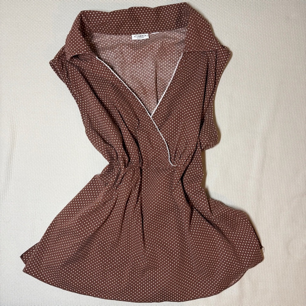 VTG Cato brown polka dot babydoll top